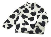 Bílo-černá fleecová mikina se srdíčky M&S