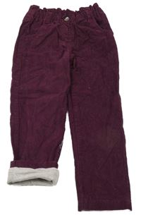 Vínové manšestrové podšité kalhoty Lily & Dan