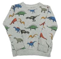 Světlešedá melírovaná mikina s dinosaury