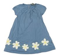 Modré bavlně šaty s kytičkami 