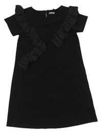 Černé žebrované šaty s volánem Next