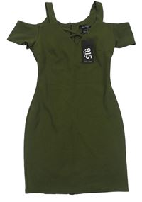 Khaki šaty s volnými rameny New Look