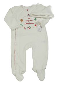 Nové - 2set - Smetanový sametový overal se Santou + čepice  Dunnes stores