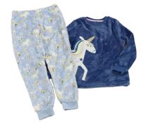 Tmavo-světlemodré chlupaté pyžamo s jednorožcem George