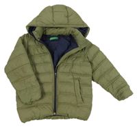 Khaki šusťáková prošívaná zimní bunda s kapucí Benetton