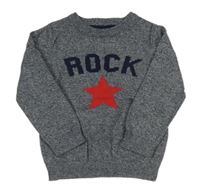 Tmavomodrý melírovaný svetr s hvězdou a nápisem Rebel