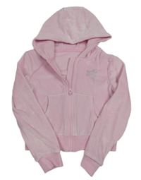 Nové - Světlerůžová sametová propínací mikina s palmou a kapucí Matalan 