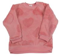Růžová chlupatá mikina se srdíčky H&M