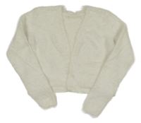 Bílý chlupatý pletený crop cardigan 
