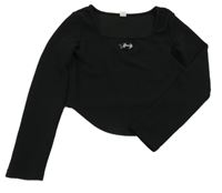 Černé mačkané crop triko s broží Shein