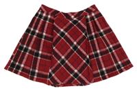 Čedrveno-bílo-černá kostkovaná vlněná sukně Tu