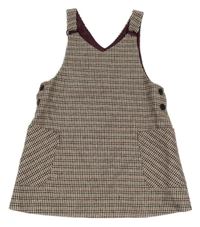 Smetanovo-černo-vínové vzorované šaty s kapsami Dunnes