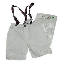 Nové - Bílé plátěné chino kraťasy s kšandami Next