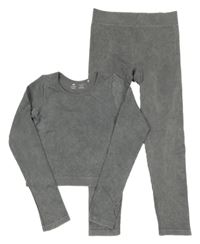 2set - Šedé žebrované sportovní crop triko + legíny F&F