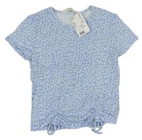 Modré žebrované tričko s kytičkami zn. H&M
