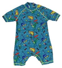 Tyrkysový UV overal s dinosaury F&F