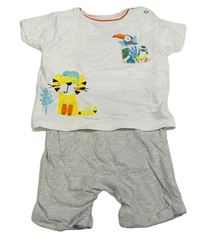 Šedo-bílý kraťasový overal se zvířátky Mothercare
