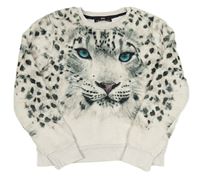 Bílo-šedá chlupatá mikina s leopardem C&A