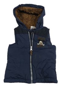 Tmavomodrá šusťáková zateplená vesta s Mickeym a kapucí Disney