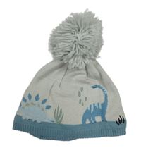 Béžovo-modrá pletená podšitá čepice s dinosaury Next