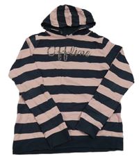 Tmavomodro-světlerůžová pruhovaná mikina s nápisem a kapucí Name it