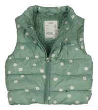 Khaki šusťáková prošívaná zateplená vesta s kytičkami M&S