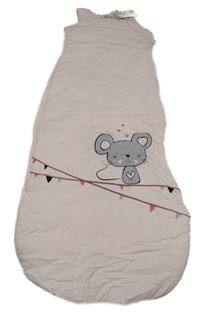 Nové - Světlerůžový bavlněný zateplený spací pytel s myškou Pocopiano