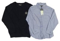 Nové - 2set - Světlemodrá košile + tmavomodrý svetr Primark 