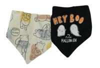 Nové - 2x - Černý s duchy + smetanový slinták s medvídkem Pú