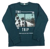 Tmavozelená mikina s palmami 