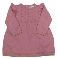 Růžové srdíčkované pletené šaty s volánky Ergee 