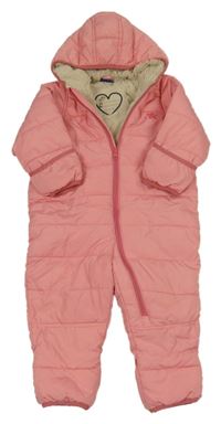 Růžová šusťáková prošívaná zimní kombinéza s kapucí Lupilu