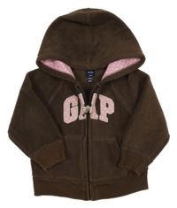 Kávová fleecová propínací mikina s logem a kapucí GAP