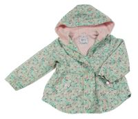 Světlezelená šusťáková jarní parka s kytičkami a kapucí St. Bernard