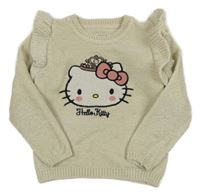 Béžový žinylkový svetr s Kitty a volánky C&A