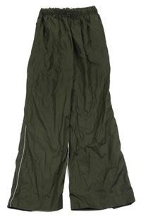 Khaki šusťákové nepromokavé kalhoty s proužky 