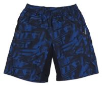 Tmavomodro-modré vzorované sportovní funkční kraťasy Domyos 