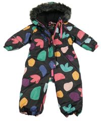 Černá šusťáková zimní kombinéza se vzorem a kapucí Next