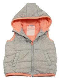 Šedo-lososová šusťáková zateplená vesta s kapucí Topolino