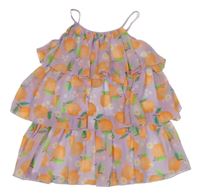 Lila šifonové vrstvené šaty s pomeranči H&M