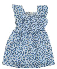 Bílo-modré kytičkované žabičkové šaty Primark 