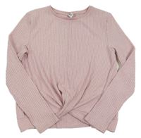 Světlerůžový žebrovaný crop nařasený svetr Yigga
