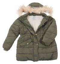 Khaki šusťáková zimní bunda s kapucí Primark