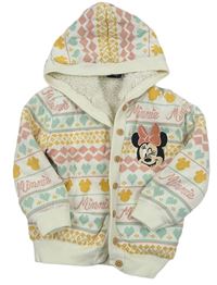 Smetanový vzorovaný propínací zateplený svetr s Minnie a kapucí George + Disney