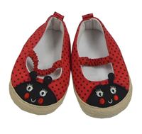 Červeno-černé puntíkaté espadrilky/capáčky s beruškou vel. 17