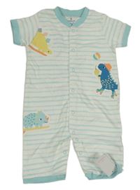 Bílo-světlemodrý pruhovaný kraťasový overal s dinosaury Mothercare