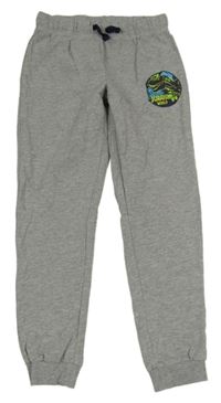 Šedé melírované tepláky s dinosaurem - Jurský svět 