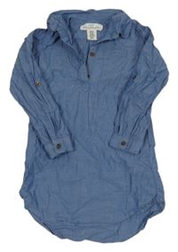 Modré melírované plátěné košilové šaty H&M