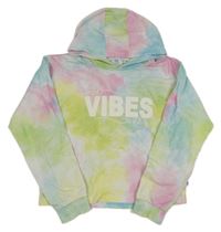 Barevná batikovaná crop mikina s nápisy a kapucí 