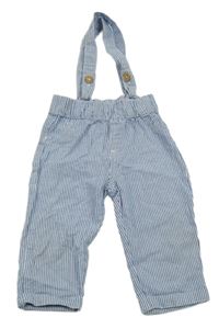 Modro-bílé pruhované chino krepové kalhoty s kšandami 